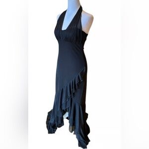 Vintage City Triangles Black Asymmetrical‎ Ruffled Gown 1990 Y2K size Large